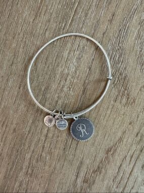 Alex & Ani silver R charm bracelet
